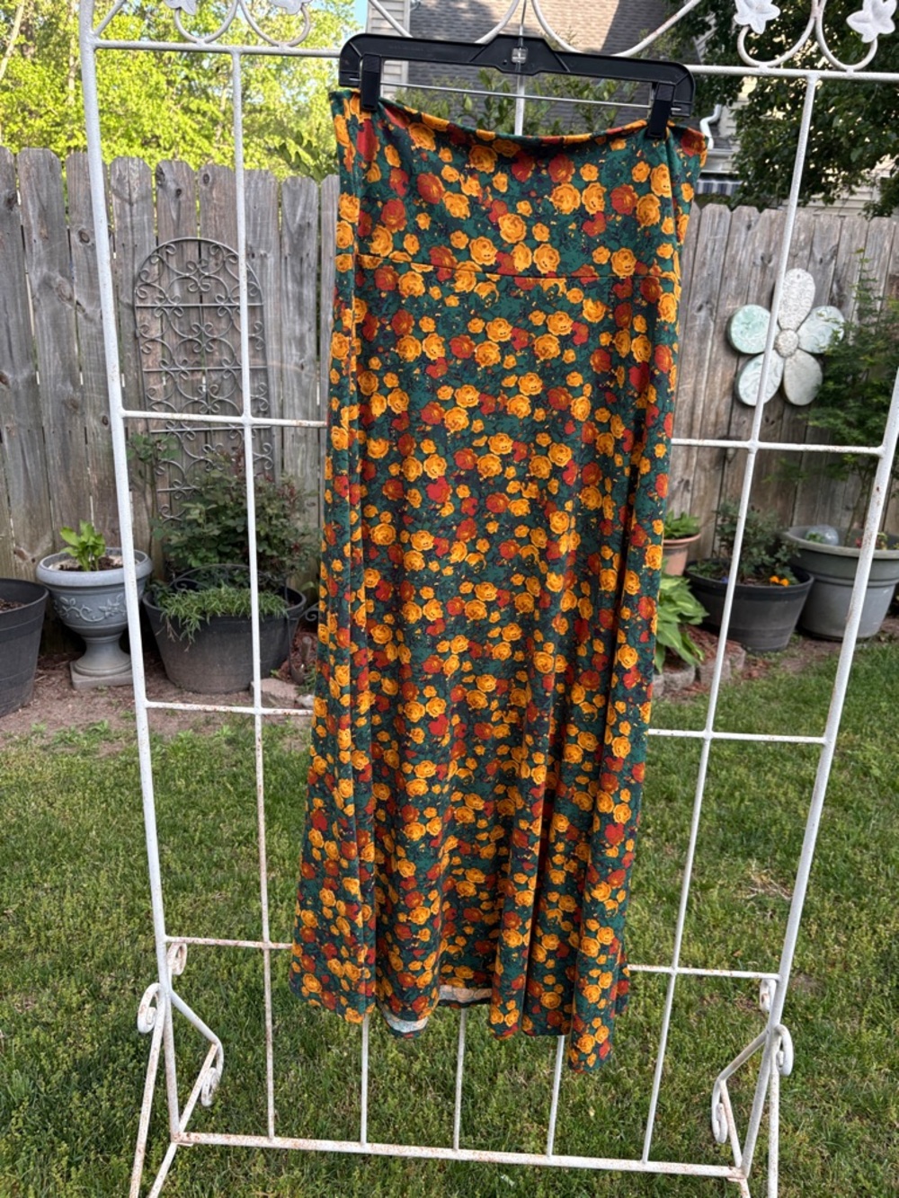 LuLaRoe Maxi Skirt in Green with Mustard Floral